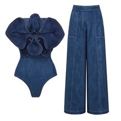 Dive into style with our denim-inspired one-piece swimsuits, complete with a matching cover-up, sarong, or wide-leg pants. This versatile set is perfect for making waves at the beach or lounging poolside. Middle Age Fashion, Women Swimwear, Bathing Suit Covers, Swimwear Sets, Bathing Suit Cover Up, Swimsuit Set, One Piece Bodysuit, Beach Style, Womens Swimwear