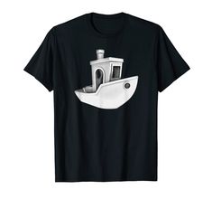 a black t - shirt with a white boat on it