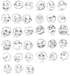 various expressions drawn in pencil on paper