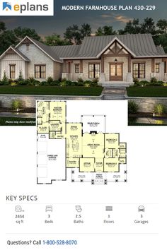 the floor plan for this modern farmhouse house