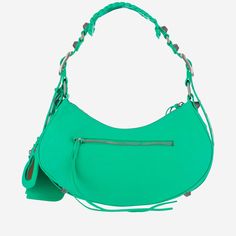 100% Lambskin Designer Green Leather Shoulder Bag, Designer Hobo Shoulder Bag With Adjustable Strap, Luxury Green Saddle Bag With Adjustable Strap, Designer Green Shoulder Bag With Adjustable Strap, Green Leather Tote Baguette Bag, Green Leather Top Handle Baguette Bag, Green Leather Baguette Shoulder Bag, Green Leather Shoulder Baguette Bag, Green Leather Baguette Bag With Removable Pouch