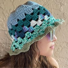 Handmade Multicolor Crochet Hat, 100% Cotton. Size M Trendy Green Crochet Hat For The Beach, Trendy Green Crochet Hat For Beach, Trendy Green Crochet Beach Hat, Trendy Crochet Beach Hat, Green Bohemian Crochet Hat, Trendy Crochet Sun Hat, Multicolor Crochet Hat For Spring, Green Crochet Hat For Summer, One Size, Green Crochet Hat One Size For Summer