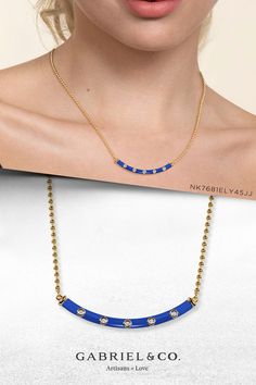 Enamel - 14K Yellow Gold Diamond Bar Necklace with Dark Blue Enamel
NK7681ELY45JJ Diamond Bar Necklace, Perfect Word, Diamond Bar, Signature Collection, Bar Necklace, Gold Diamond, Dark Blue, Yellow Gold, Chain