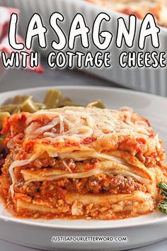 lasagna with cottage cheese on a white plate