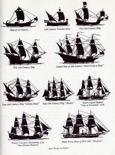 an old book with many different types of ships