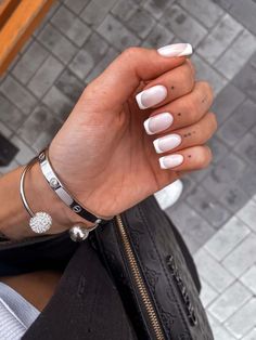 Pedicure Ideas White Tips, White On White French Manicure, Milky White French Tip Nails, Mickey Nails, French Manicure Nails, French Tip Acrylic Nails, Casual Nails, Cute Gel Nails, White Nail