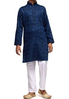 Father Son Combo Kurta Pajama Set - db25562 Festive Long Sleeve Kurta With Ikat Print, Festive Long Sleeve Jacquard Sets, Traditional Jacquard Long Sleeve Sets, Festive Blue Ikat Print Kurta, Traditional Long Sleeve Jacquard Set, Diwali Traditional Wear With Ikat Print And Long Sleeves, Festive Ikat Print Long Sleeve Traditional Wear, Diwali Ikat Print Traditional Wear With Long Sleeves, Festive Long Sleeve Ikat Print Traditional Wear