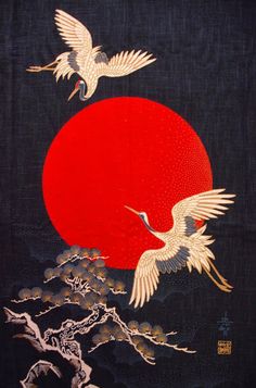 Kunst Tattoos, Japanese Flag, Japanese Crane, Art Chinois, Japanese Artwork, Traditional Japanese Art, Japon Illustration, Japanese Tattoo Art, Red Sun