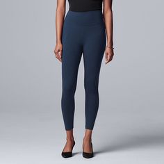 These classic Simply Vera Vera Wang shaping leggings are a must-have staple for your collection. Slimming flat front waistband with power mesh shapes the midsection Soft and strong cotton fabric provides lasting comfort High rise sits on natural waistlineFIT & SIZING 27-in. inseam High rise sits on natural waistline Flat front waistbandFABRIC & CARE Cotton, polyester, spandex Machine wash ImportedSUSTAINABILITY FEATURES Supports more sustainable cotton farming Size: Large. Color: Navy. Gender: f Black Camo Leggings, Navy Blue Leggings, White By Vera Wang, Burgundy Leggings, Vera Wang Dress, Tan Dresses, Running Leggings, Cotton Leggings, Blue Leggings