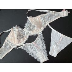 Beautiful Nwt Victoria's Secret Set, Includes:1)36ddd Unlined Bra 2-3) 2 M Panties Gorgeous Set!!Extremely Rare!!!!!! The Set Is Perfect As A Gift!!! Very Pretty!!!Dear Buyers, Also Pls, Ask Questions Before Buying Please!I'll Be Happy To Answer Them ))) All Sales R Final, So No Returns Please. Check Out My Other Vs Items. * I' M Aiming At Getting A 100% Positive Rating, So Please Make Sure You Leave 5 Stars After You Receive Your Beautiful Items))) I Will Do The Same For You!I Do Combined Shipp Fitted White Sets With Lace Trim, White Fitted Sets With Lace Trim, Fitted White Set With Lace Trim, Feminine Fitted White Sets, White Feminine Fitted Sets, White Lace Feminine Sets, Feminine Cream Bottoms For Wedding, Elegant Pink Bottoms With Delicate Lace, Elegant Cream Bottoms With Delicate Lace