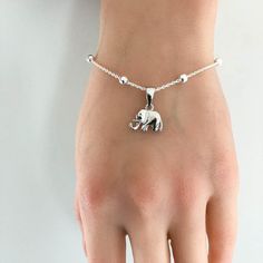 Dainty Elephant Bracelet Elephant Charm Bracelet, Elephant Fashion, Butterfly Charm Bracelet, Casual Bracelets, Silver Beaded Bracelet, Faith Necklace, Sterling Silver Bead Bracelet, Elephant Bracelet, Sterling Silver Cross Pendant