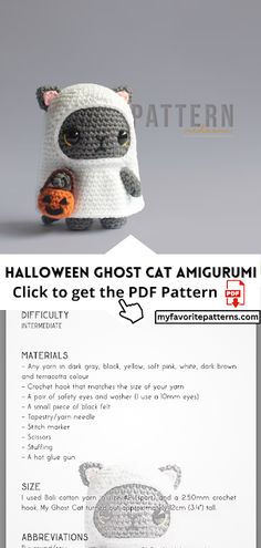 the halloween ghost cat amigurm is shown on this page, with instructions to make it