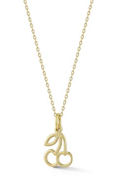 A cherry pendant suspends from a dainty chain necklace crafted in Italy from gleaming 14-karat gold. 18" length; 8mmW x 11mmL pendant 14k gold Made in Italy Cherry Pendant, Dainty Chain Necklace, Dainty Chain, Necklace Craft, How To Make Shoes, Girls Accessories, Womens Jewelry Necklace, Halloween Shopping