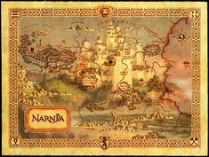 the map for narnia is shown in an old - fashioned style, with lots of trees