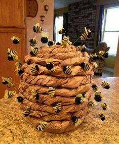 a cake made to look like a bunch of bees