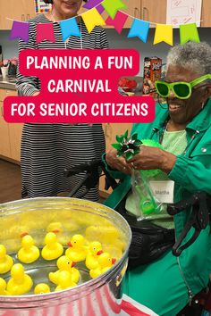 image shows a happy senior citizen at a duck pond booth at a nursing home carnival Elderly Activities Games, Senior Citizen Activities Games, Senior Care Activities, Elderly Activities Crafts, Games For Senior Citizens