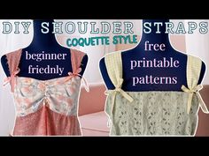 two different types of aprons with the words, diy shoulder straps and coquette style