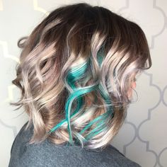 Teal Hair Streaks, Rooted Balayage, Blue Tips Hair, Teal Highlights, Amber Hair, Lumpy Space, Short Ombre Hair, Dip Dye Hair