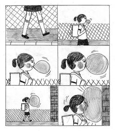 a comic strip with a girl holding a tennis racquet in front of her face