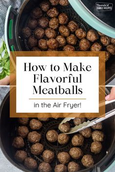 how to make flavored meatballs in the air fryer with text overlay