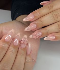 V French With Rhinestones, Almond Pink Nails Design, Almond Nail Inspo 2024, Pastel Almond Nails, Classic Manicure, Romantic Nails, Nagel Tips, Nails Aesthetic