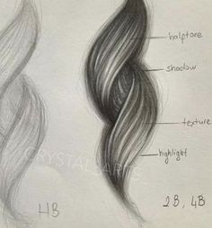 two drawings of long hair with different types