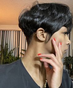 Short Hair Slicked Back Black Woman, Pin Curl Pixie Cut Black Women, Pixie Haircut For Black Women Finger Waves, Short Hairstyle Blackwomen Pixies, Jet Black Pixie Haircut Black Women, Short Hair Black, Short Hair Images, Short Hair Pixie Cuts, Boring Hair