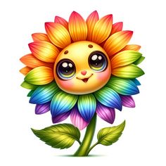 a rainbow colored flower with big eyes