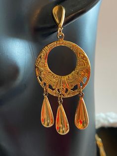 These are stamped, lightweight, gold Vermeil earrings. They are a wonderful, ethnic design. The earrings are unique, and comfortable to wear., They are 2 1/2 inches long, and 1 1/8 inches wide. Ethnic Design, Jade Earrings, Wing Earrings, Jade Carving, Earring Sale, Sale Price, Crystal Earrings, Gold Vermeil, Beautiful Earrings