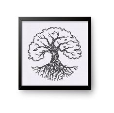 a cross - stitch picture of a tree with its roots in the shape of a heart