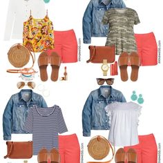 Plus Size Capsule Wardrobe, Plus Size Summer Fashion, Alexa Webb, Plus Zise, Coral Shorts, Look Plus Size, Capsule Outfits