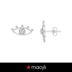 in stock Macy's Silver Jewelry For Parties, Macy's Silver Cubic Zirconia Earrings, Macy's Drop Earrings For Pierced Ears, Silver Earrings Studs, Evil Eye, Silver Earrings, Cubic Zirconia, Pick Up, In Store