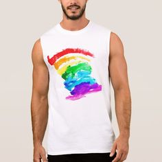 Rainbow Pride Sleeveless Shirt #lgbt #apparel #clothing Sleeveless Multicolor Graphic Print T-shirt, Multicolor Sleeveless Graphic Print T-shirt, Casual Rainbow Sleeveless Top, Multicolor Sleeveless T-shirt For Summer, Sleeveless Graphic Print T-shirt, Rainbow Sleeveless Top For Summer, Casual Sleeveless Graphic Print Shirt, White Cotton Tops For Pride Festival, White Cotton Top For Pride