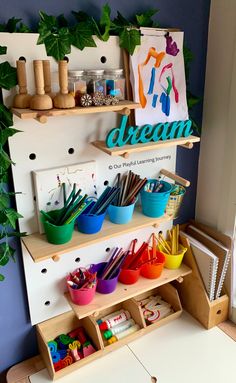 a shelf filled with lots of colorful items