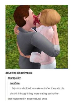 a couple kissing each other in front of a fake grass field with the caption, my sin is decided to make out after they ate