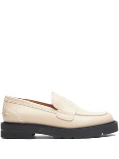 light beige leather smooth grain faux-pearl embellishment penny slot apron toe almond toe branded leather insole low stacked heel rubber sole slip-on style Pearl Embellishment, Chanel 2, Loafer Mules, Iconic Bags, Summer Beach Wear, Flat Boots, Ballet Flat Shoes, Pump Sandals, Lady Dior