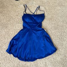 Windsor, Size Medium, New With Tags Blue Mini Dress With Spaghetti Straps For Homecoming, Blue Spaghetti Strap Mini Dress For Prom, Blue Spaghetti Strap Homecoming Mini Dress, Blue Spaghetti Strap Mini Dress For Homecoming, Royal Blue Summer Dress For Homecoming, Royal Blue Summer Homecoming Dress, Blue Dress With Spaghetti Straps And Lining, Blue Lined Dress With Spaghetti Straps, Blue Lined Dress For Dress Down Occasions