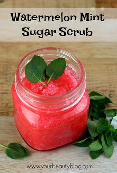 How to make an easy sugar scrub recipe. This DIY watermelon mint sugar scrub has a fun and light scent that's perfect for summer. Use peppermint essential oil and watermelon fragrance oil for a unique scent. This is a basic body scrub that's so easy to make. This homemade body scrub has coconut oil, sugar, vitamin E oil and scents. It's the best scent for summer, and it's so simple to make! #sugarscrub #easy #diy #bodyscrub #mint #watermelon Watermelon Fragrance, Watermelon Mint Lemonade, Mint Lemonade Recipe, Easy Sugar Scrub, Mint Sugar Scrub, Mint Sugar, Homemade Lemonade Recipes