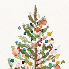 a watercolor painting of a christmas tree