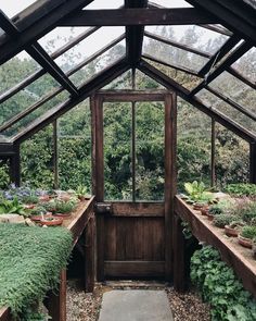 the inside of a greenhouse with lots of plants