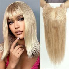 Blonde Human Hair Toppers with Bangs 100% Real Remy Hair Topper Silk Base Clip in Hair Pieces for Hair Pieces For Women, Human Hair Toppers, Clip In Hair Pieces, Hair Topper, Clip In Hair, Hair Toppers, Remy Hair, Clip Ins, Hair Pieces