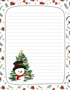 a christmas letter paper with a snowman on it and holly branches around the corner