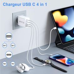 the charger is connected to an iphone and laptop