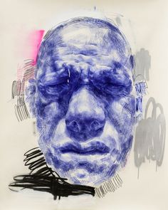 an abstract drawing of a man's face with eyes closed and his head tilted to the side