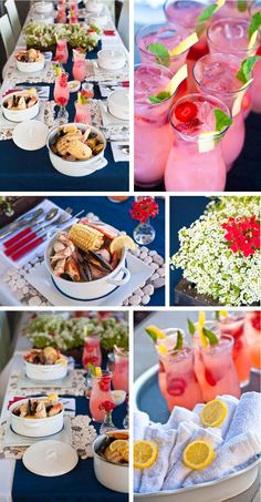 a collage of photos with drinks and food on it, including lemonades