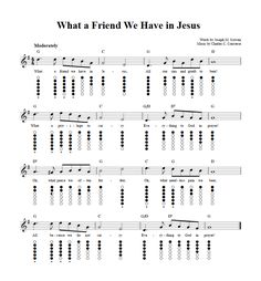 sheet music with the words what a friend we have in jesus written on it and chords