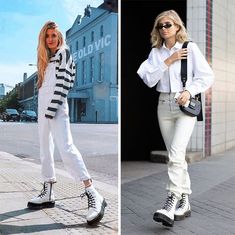 Trendy White Martin Boots For Winter, White Martin Boots With Lug Sole For Winter, Trendy White Winter Martin Boots, White Dr Martens Boots Outfit, White Combat Boots For Winter Streetwear, Combat Boots Summer, Trendy White Ankle Combat Boots, White Dr Martens