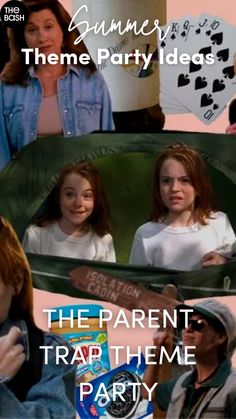 the parent trap theme party is featured in this collage with images of children and adults