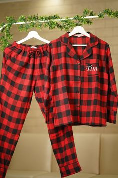 Matching Christmas Flannel PJs. This Family PJ set feels super soft next to your skin and puts you at ease. A button up design cuddles and comforts you to give it the conservative appeal! We have various sizes for Father, Mother and Children! You can mix and match the sizes. DETAILS: - Two Styles of Pajamas - Shorts Set OR Long Pants Set - Comes with a cute Peter Pan collar - One pocket for convenience on the shirt - Tightly woven flannel, minimal shrinkage wash cool, hang to dry. - Double-brush Monogrammed Christmas Pajamas, Family Holiday Pajamas, Mens Flannel Pajamas, Bridesmaid Pajama, Bride Pajama, Monogrammed Pajamas, Bridesmaid Pajamas, Bridesmaid Pajama Set, Bridal Pajamas