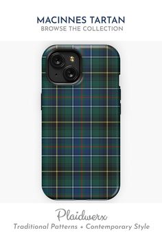 iPhone case in the family tartan of Clan MacInnes, from the MacInnes Collection at Plaidwerx. Iphone Wallet Case